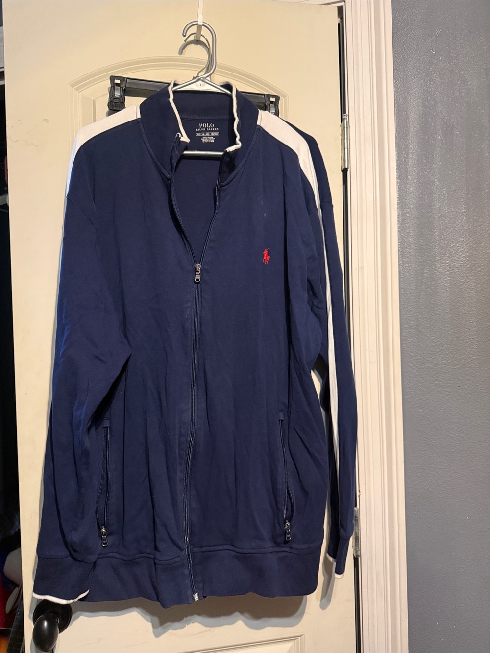 Polo by Ralph Lauren Navy Full-Zip Track Jacket with White Shoulder Stripes